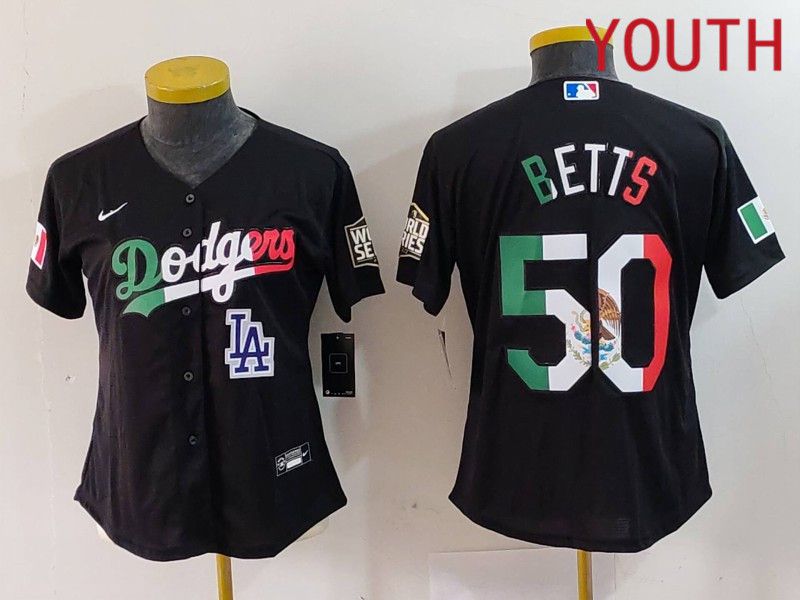 Youth Los Angeles Dodgers #50 Betts Black Fashion Nike 2024 MLB Jersey style 7245